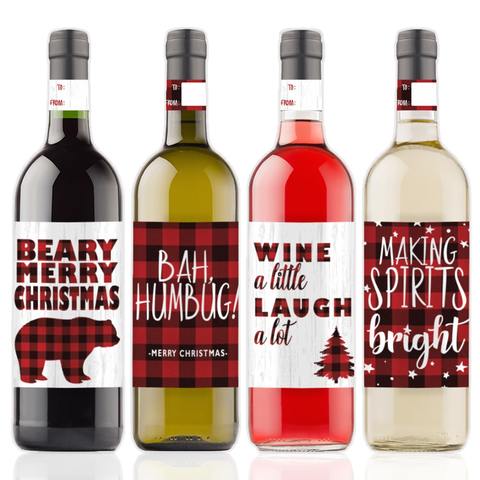Plaid Christmas Wine Labels
