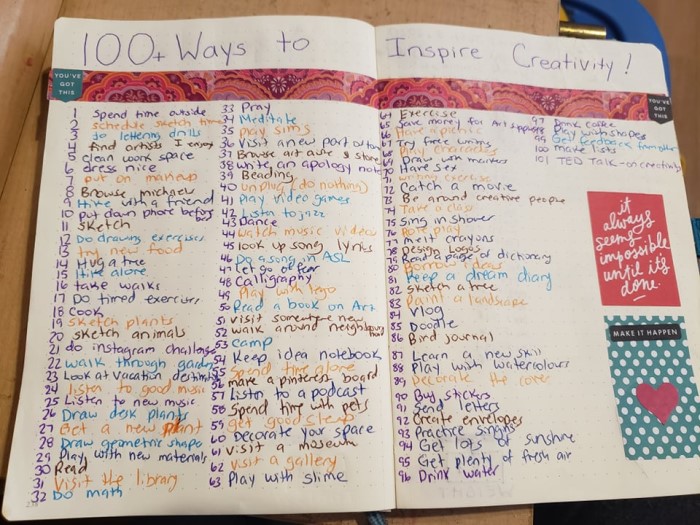100 Ways to Inspire Creativity - idea from Little Coffee Fox https://littlecoffeefox.com/brainstorm-list-of-100/